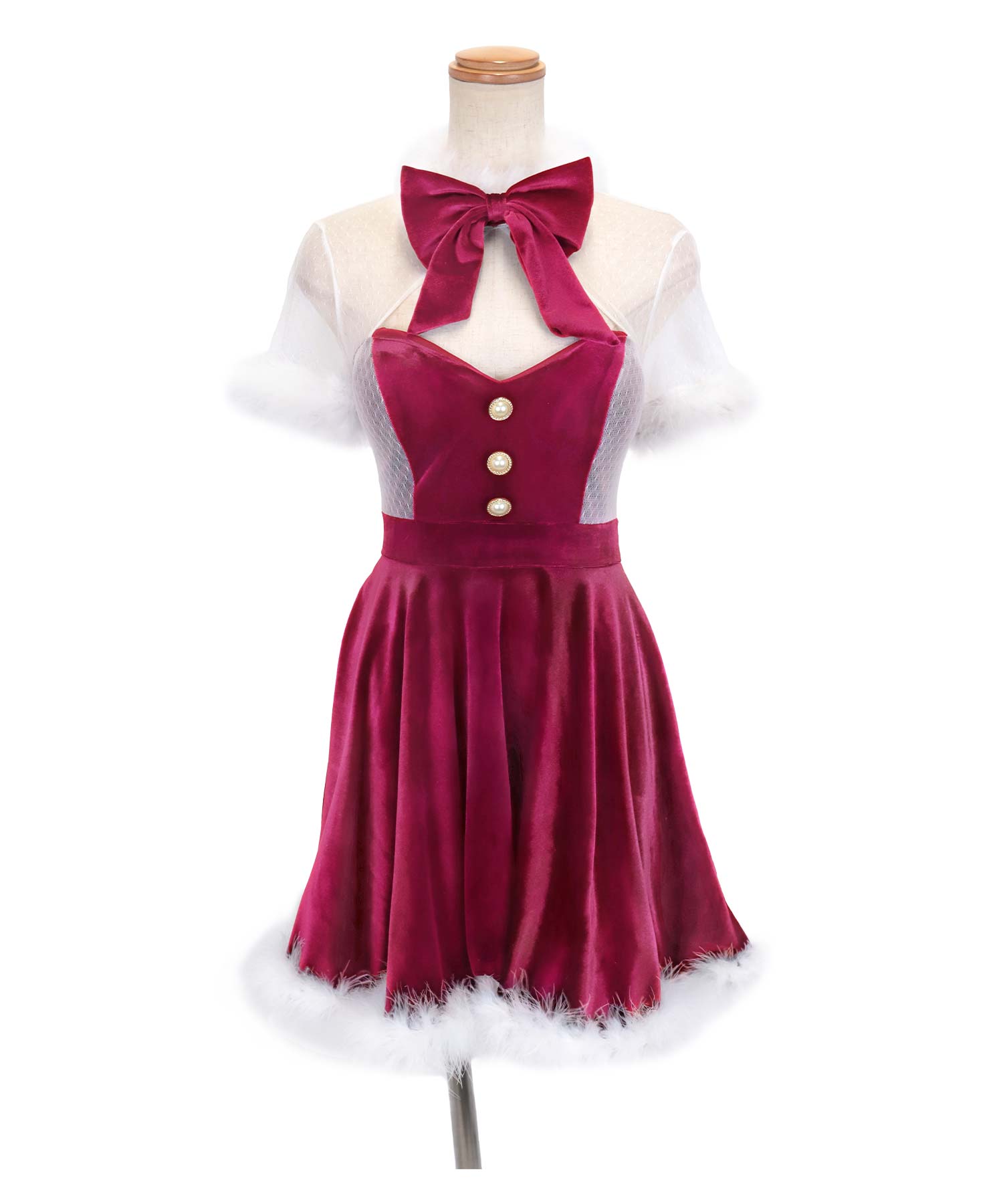 ティカ Tika ふわふわファー付きネックリボンバストカットフレアスカートクラシカルガーリー王道サンタコスプレ サンタコス 2点set【返品不可商品】