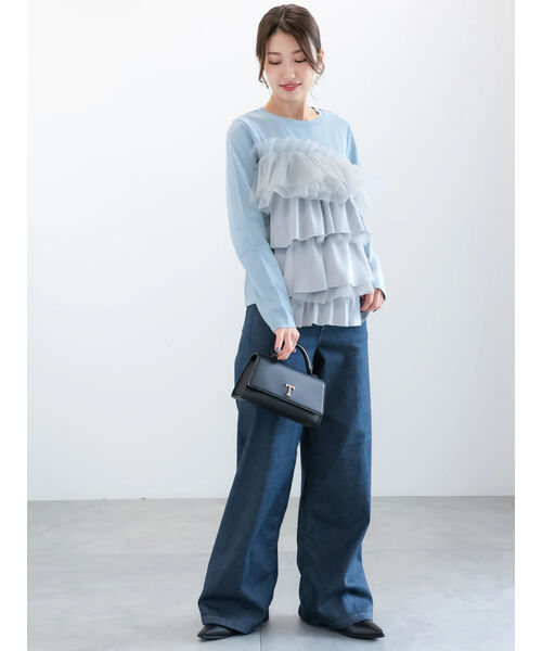テチチ Te chichi 【貴島明日香コラボ】フリルコンビトップス （サックスブルー） サックスブルー