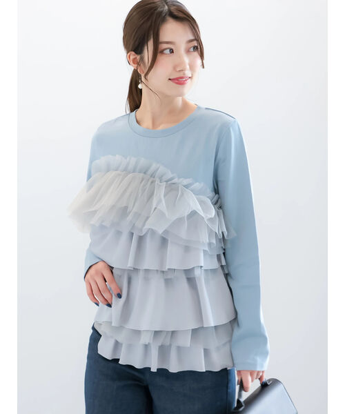 テチチ Te chichi 【貴島明日香コラボ】フリルコンビトップス （サックスブルー） サックスブルー