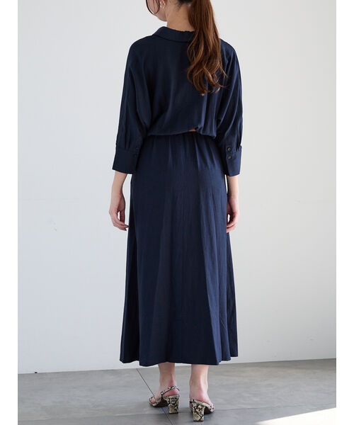 テチチ Te chichi ベルト付きレーヨンリネンシャツワンピース （ネイビー） ネイビー