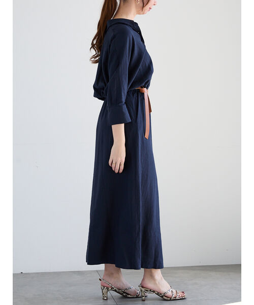 テチチ Te chichi ベルト付きレーヨンリネンシャツワンピース （ネイビー） ネイビー