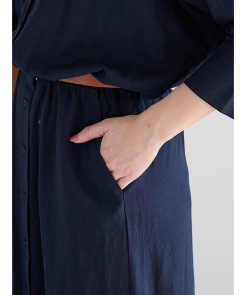 テチチ Te chichi ベルト付きレーヨンリネンシャツワンピース （ネイビー） ネイビー