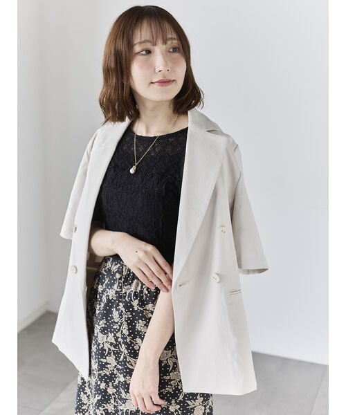 テチチ Te chichi パッチワークレース5分袖トップス （ブラック） ブラック