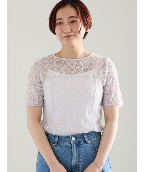 テチチ Te chichi パッチワークレース5分袖トップス （ブラック） ブラック