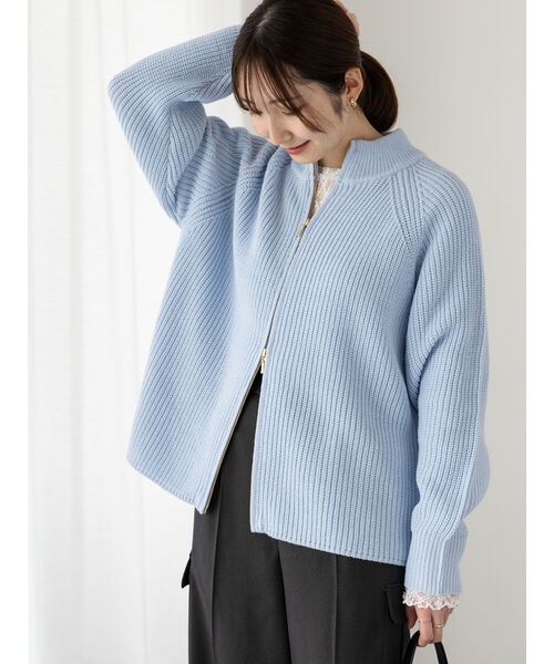 テチチ テラス Te chichi TERRASSE 片畦ハイネックダブルジップニット （サックスブルー） サックスブルー