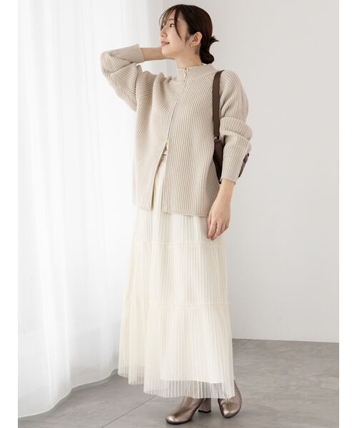 テチチ テラス Te chichi TERRASSE 片畦ハイネックダブルジップニット （サックスブルー） サックスブルー