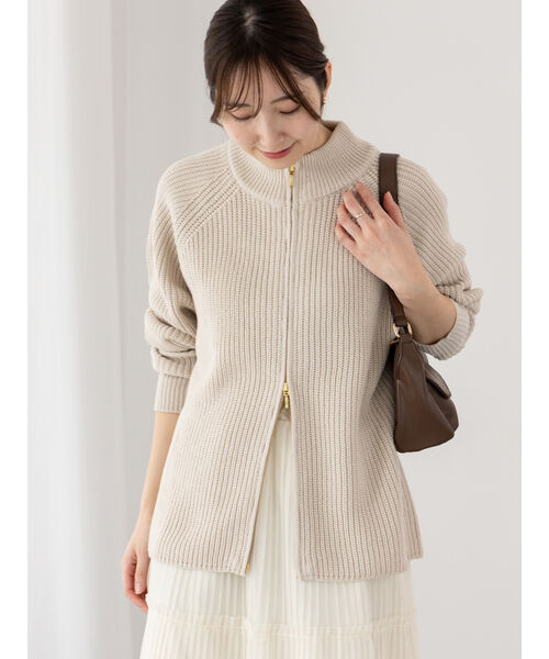 テチチ テラス Te chichi TERRASSE 片畦ハイネックダブルジップニット （サックスブルー） サックスブルー