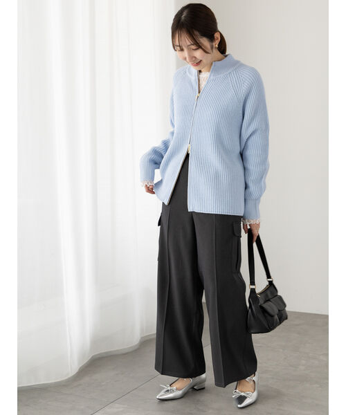 テチチ テラス Te chichi TERRASSE 片畦ハイネックダブルジップニット （サックスブルー） サックスブルー