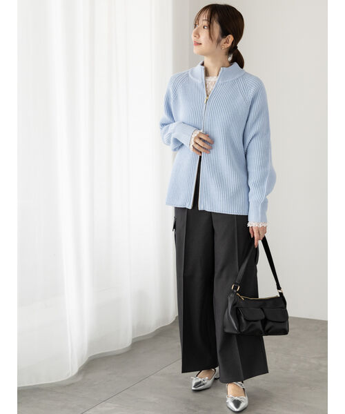 テチチ テラス Te chichi TERRASSE 片畦ハイネックダブルジップニット （サックスブルー） サックスブルー
