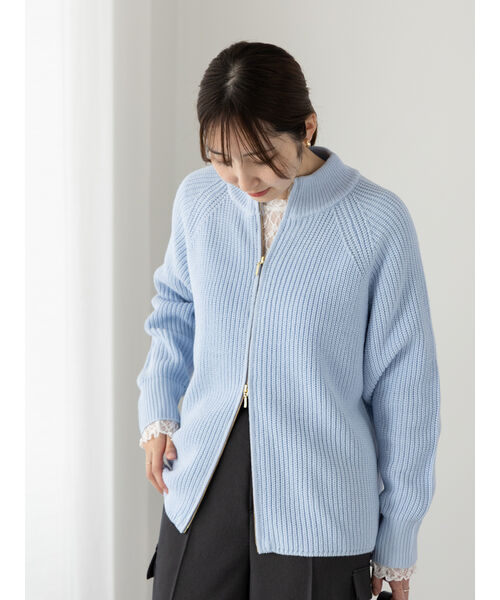 テチチ テラス Te chichi TERRASSE 片畦ハイネックダブルジップニット （サックスブルー） サックスブルー