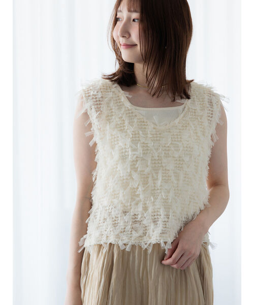 テチチ テラス Te chichi TERRASSE 前後2WAYチュールフリンジベスト《2025summer catalog item》 （オフホワイト） オフホワイト