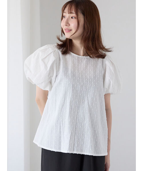 テチチ テラス Te chichi TERRASSE ストライプドットジャカードパフ袖ブラウス （ブラック） ブラック