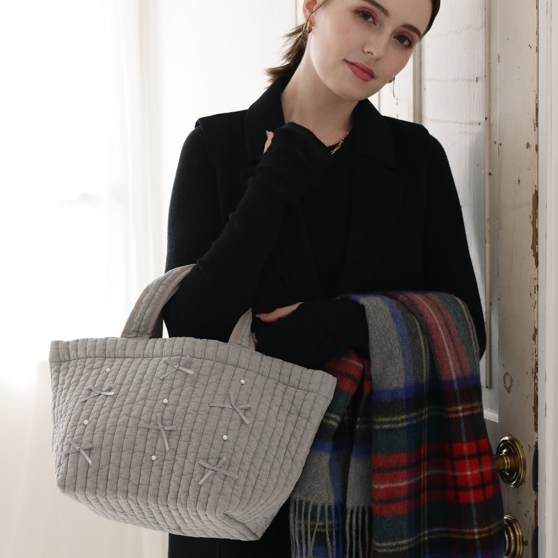 トウキョウヒャッカ 東京百花 【Tote Seryon トートセリョン】リボン＆パール(アンティークグレー) （GRAY） GRAY