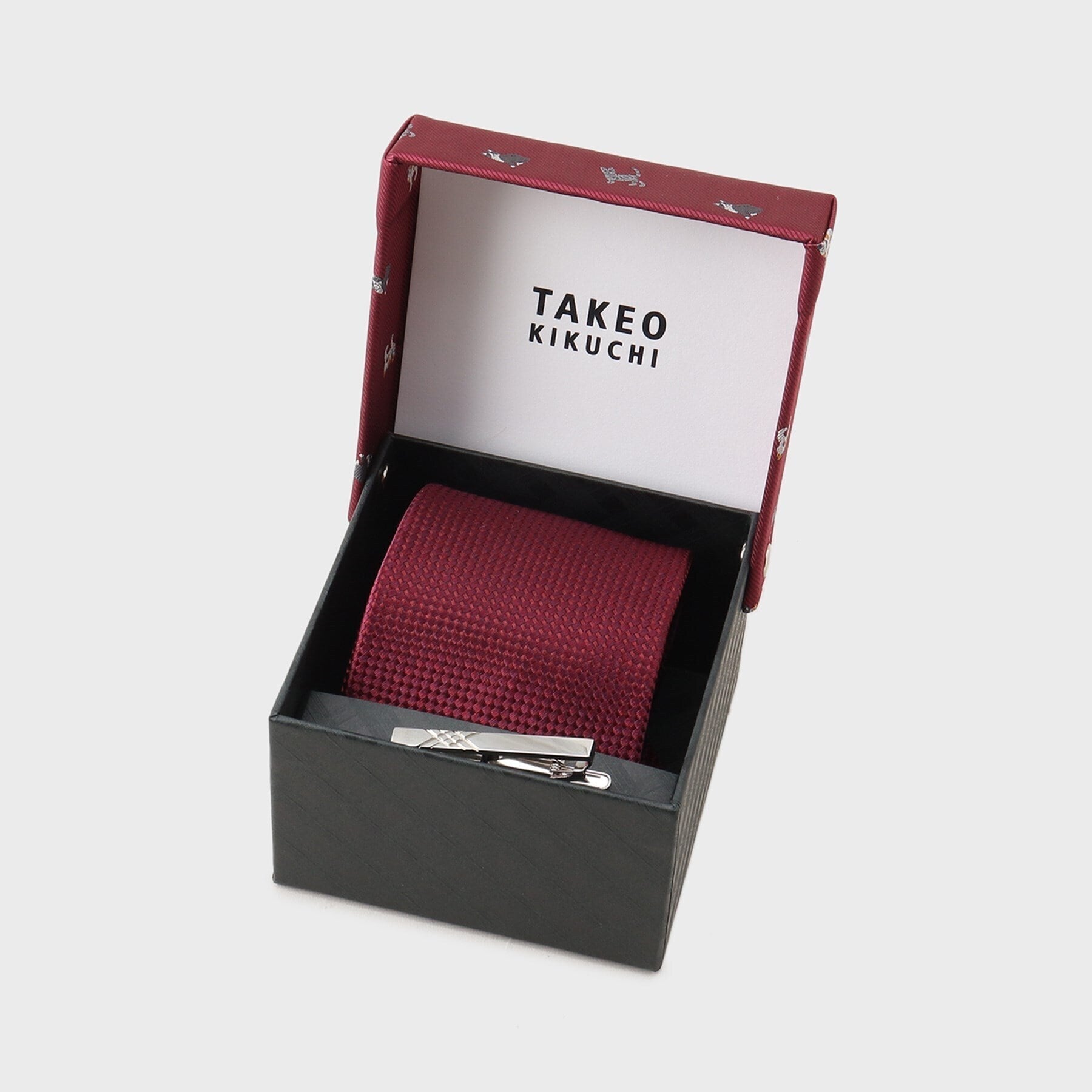 タケオキクチ TAKEO KIKUCHI 【アニマル柄】ネクタイ＆タイバーBOXセット （ボルドー(064)） ボルドー(064)