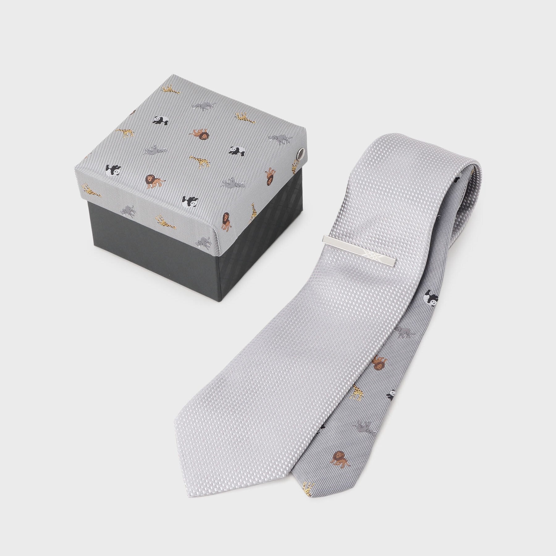 タケオキクチ TAKEO KIKUCHI 【アニマル柄】ネクタイ＆タイバーBOXセット （シルバー(006)） シルバー(006)