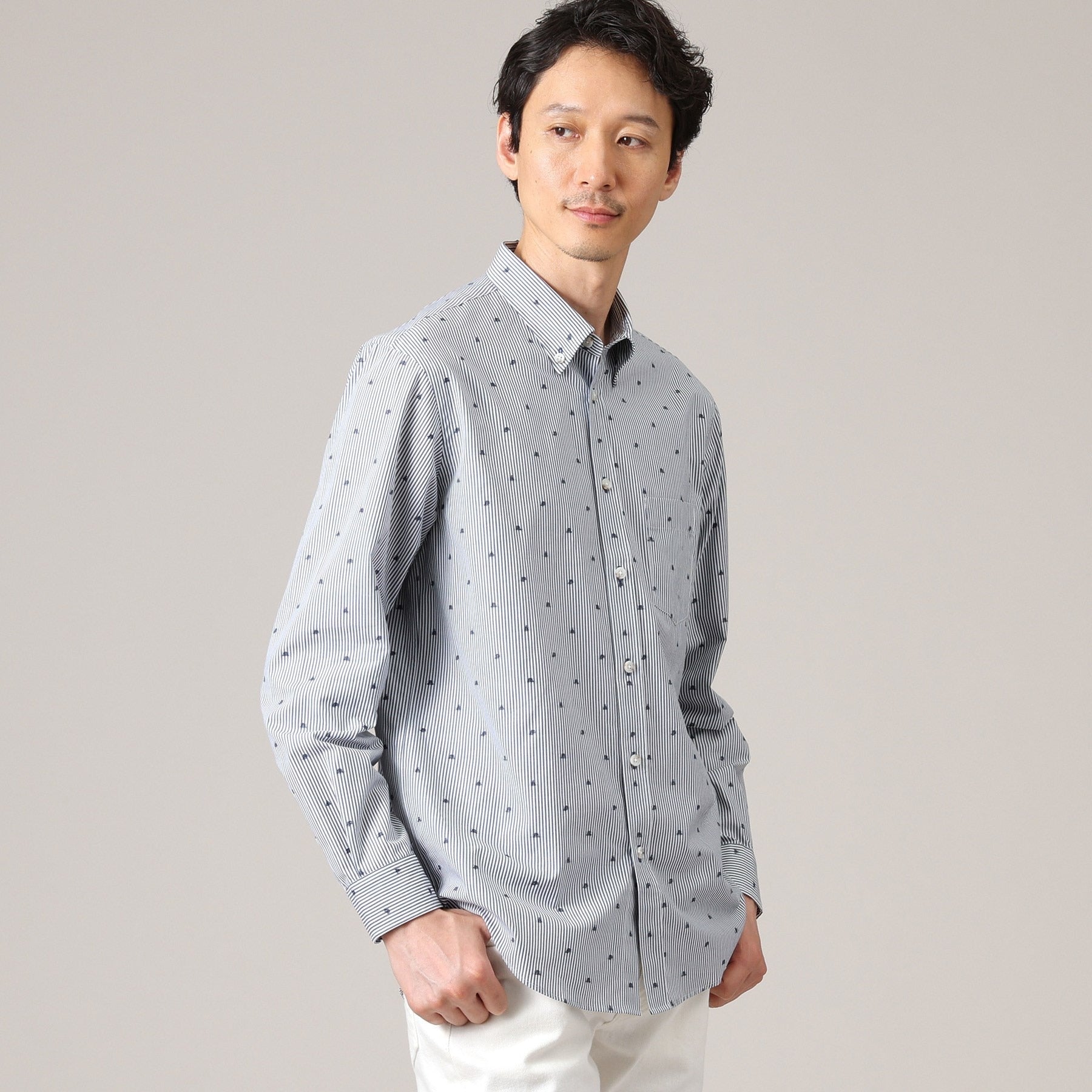 タケオキクチ TAKEO KIKUCHI ハットモチーフ ジャカード ストライプ シャツ