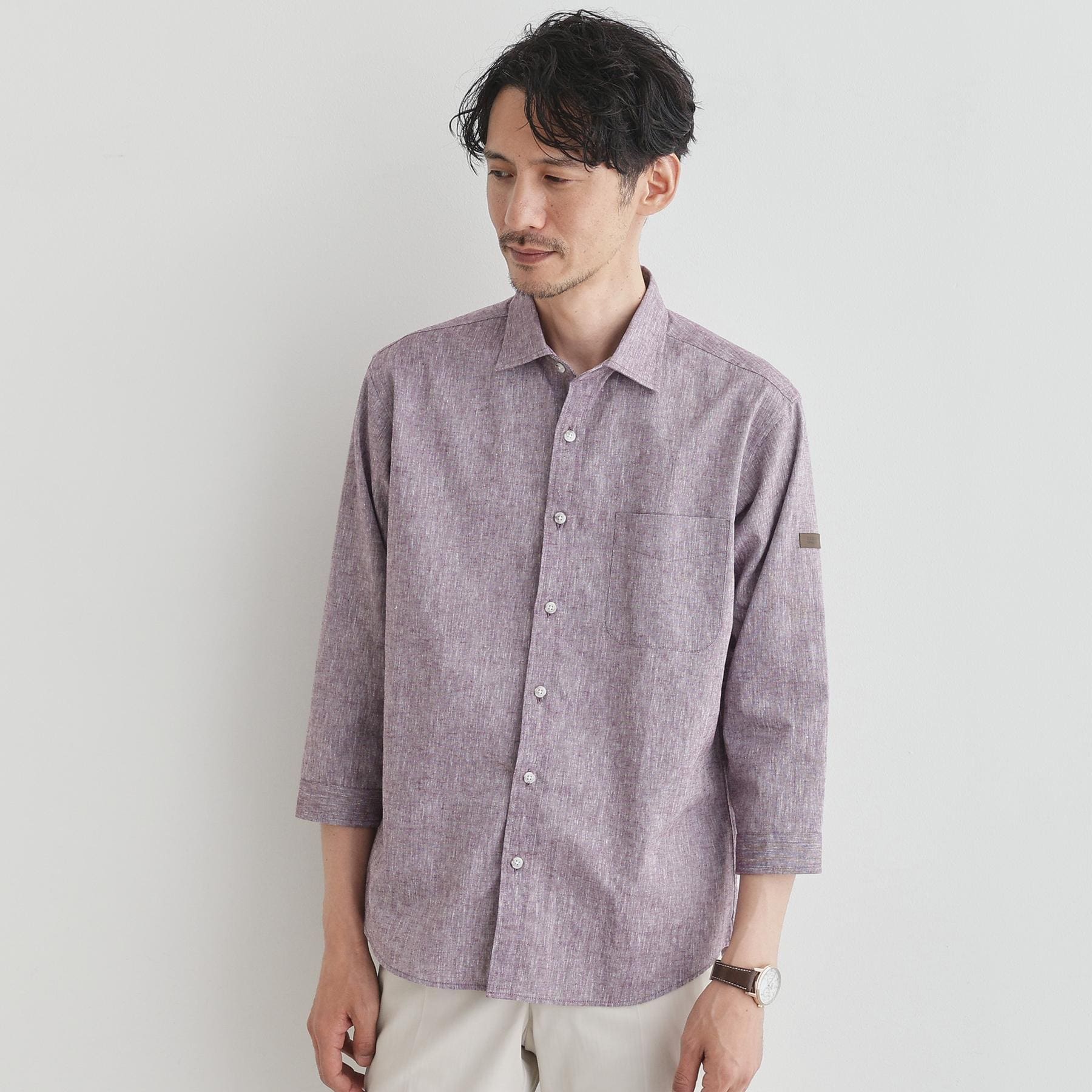 タケオキクチ TAKEO KIKUCHI 【Sサイズ～】ハイブリッド リネン 7分袖 シャツ （ボルドー(064)） ボルドー(064)
