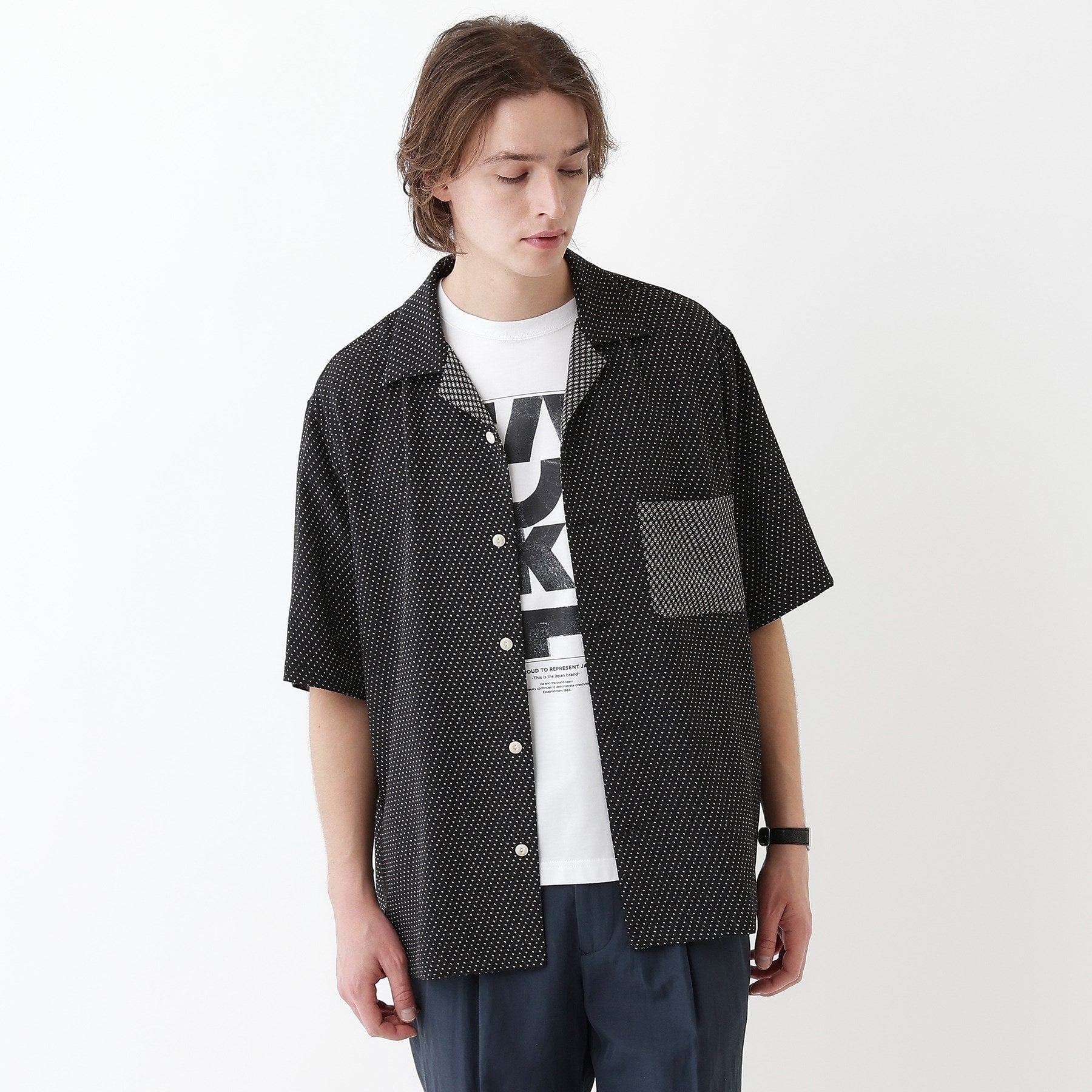 タケオキクチ TAKEO KIKUCHI 【THE FLAGSHIP】丹後ちりめん 半袖シャツ （ブラック(119)） ブラック(119)