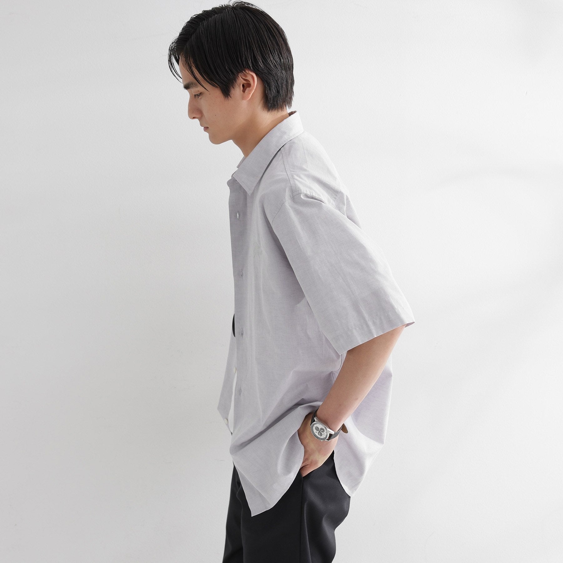 タケオキクチ TAKEO KIKUCHI 【LIMITED】ワンポイントロゴ刺繍 綿麻半袖シャツ （ブラック(019)） ブラック(019)