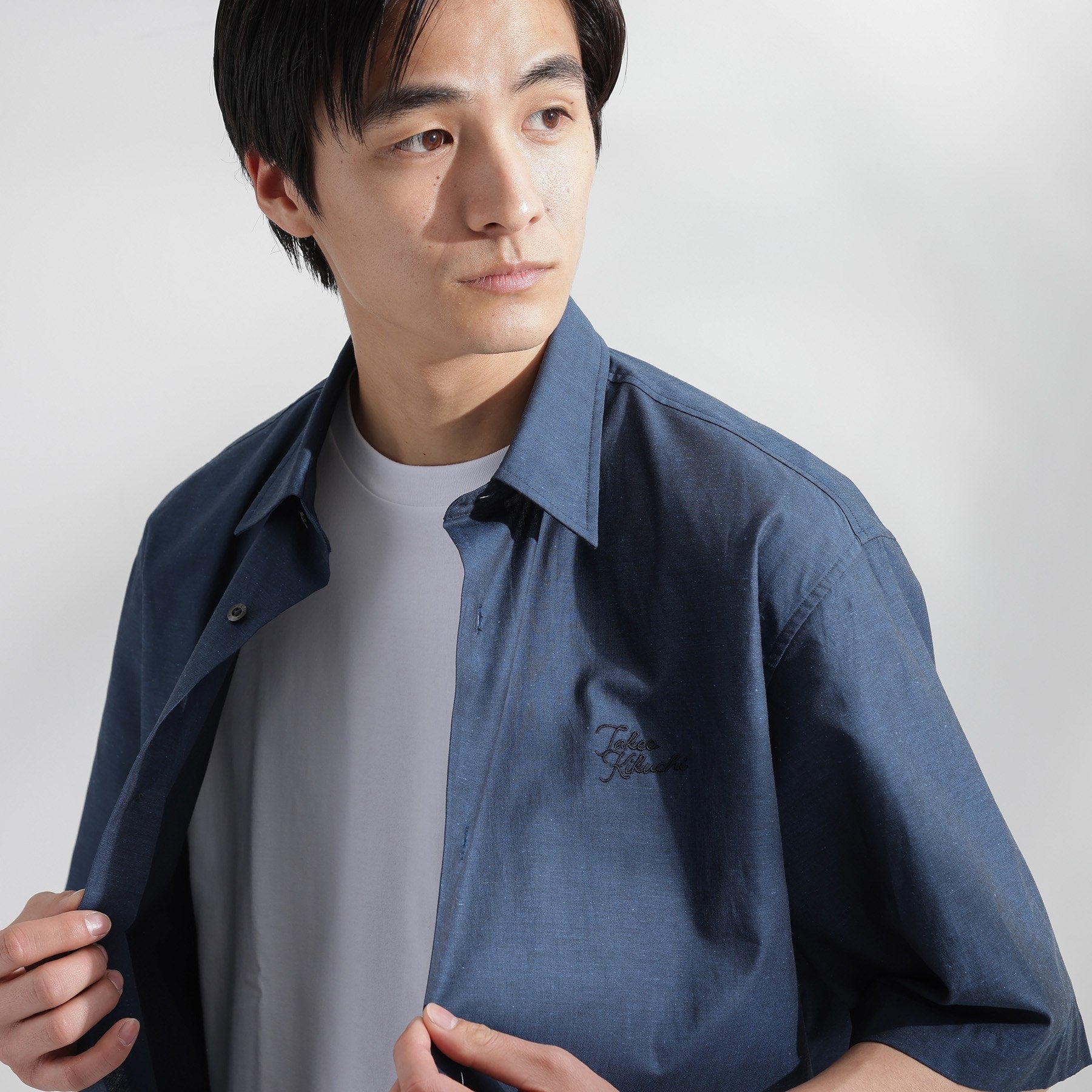 タケオキクチ TAKEO KIKUCHI 【LIMITED】ワンポイントロゴ刺繍 綿麻半袖シャツ （ブラック(019)） ブラック(019)