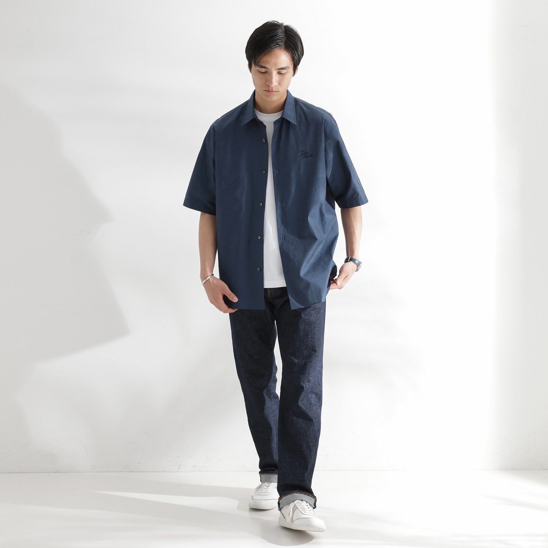 タケオキクチ TAKEO KIKUCHI 【LIMITED】ワンポイントロゴ刺繍 綿麻半袖シャツ （ブラック(019)） ブラック(019)