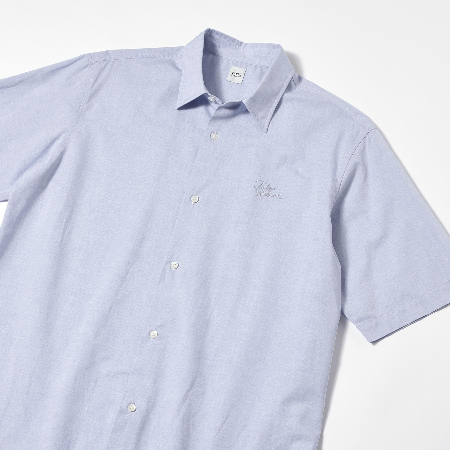 タケオキクチ TAKEO KIKUCHI 【LIMITED】ワンポイントロゴ刺繍 綿麻半袖シャツ （ブルー(092)） ブルー(092)