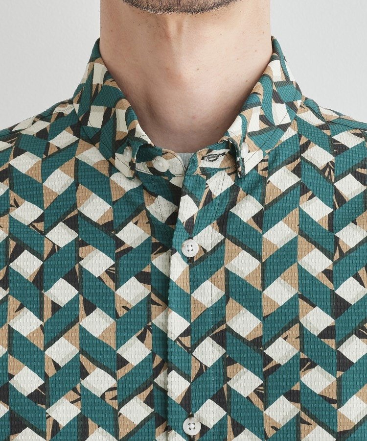 タケオキクチ TAKEO KIKUCHI 【通気性】籠目アート柄 サッカーシャツ （マスタード(133)） マスタード(133)