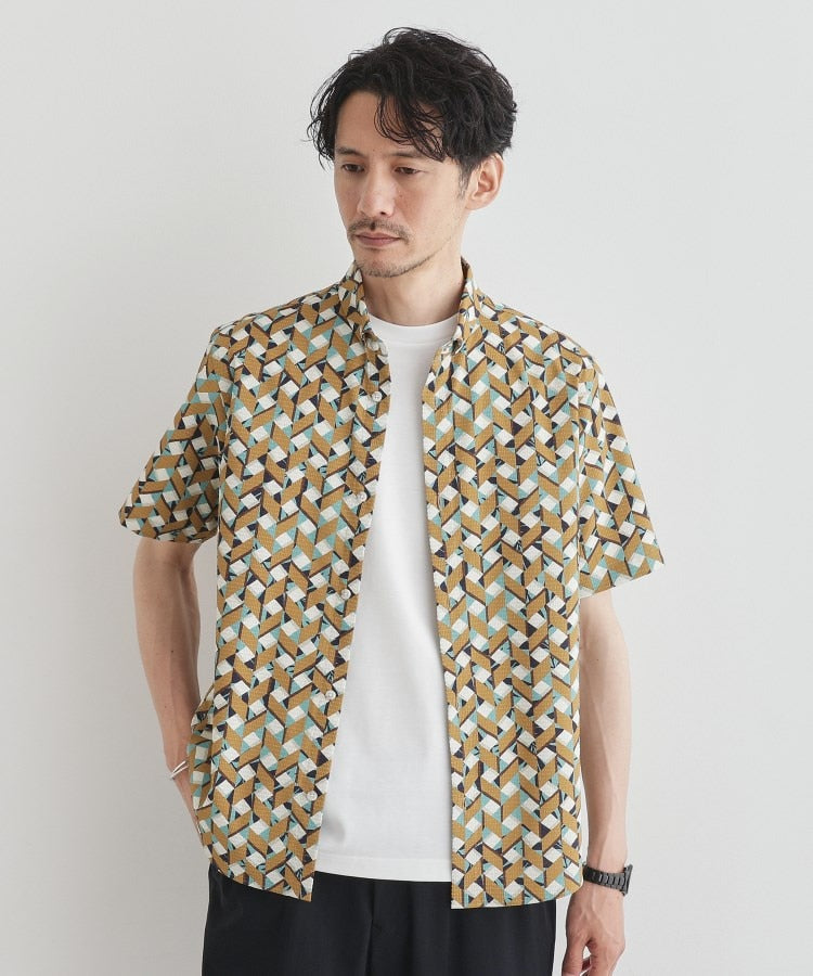 タケオキクチ TAKEO KIKUCHI 【通気性】籠目アート柄 サッカーシャツ （マスタード(133)） マスタード(133)