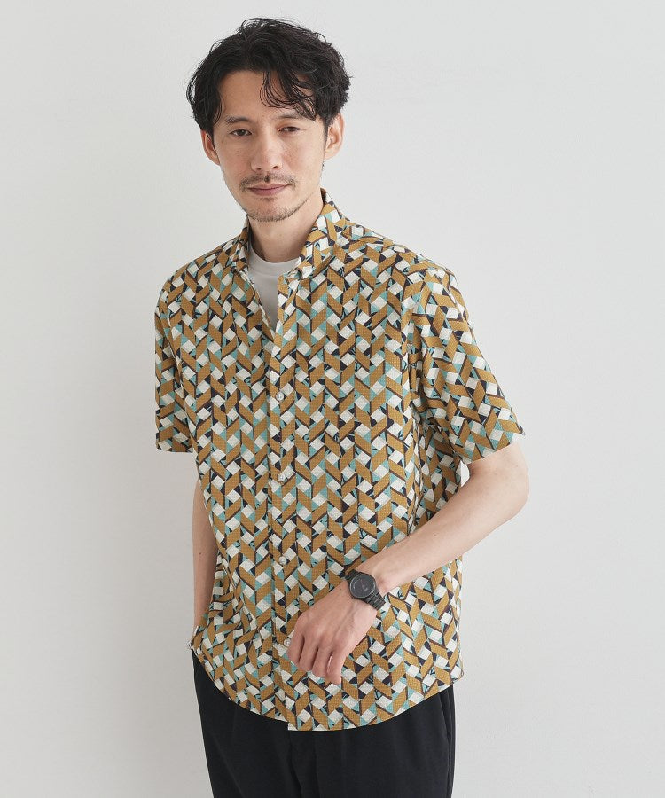 タケオキクチ TAKEO KIKUCHI 【通気性】籠目アート柄 サッカーシャツ （マスタード(133)） マスタード(133)