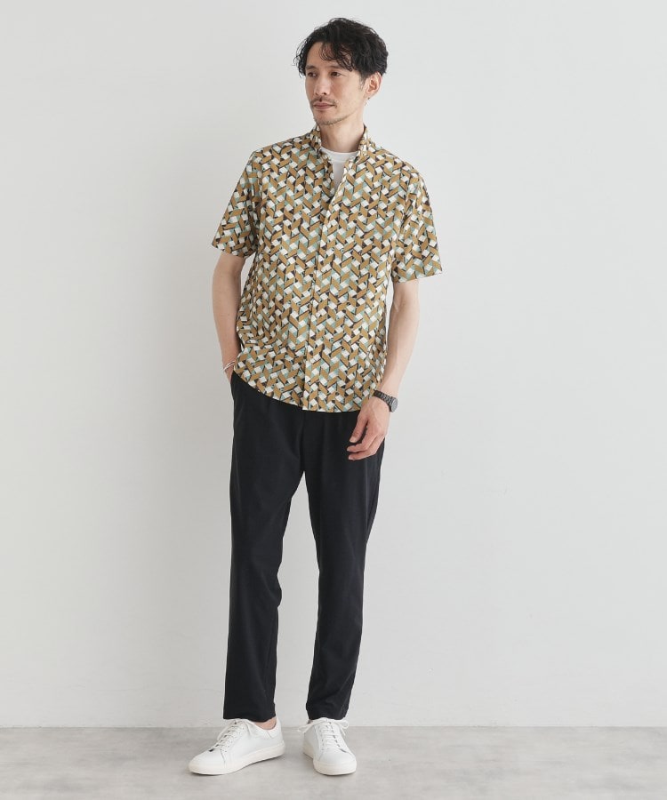 タケオキクチ TAKEO KIKUCHI 【通気性】籠目アート柄 サッカーシャツ （マスタード(133)） マスタード(133)