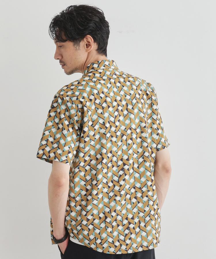 タケオキクチ TAKEO KIKUCHI 【通気性】籠目アート柄 サッカーシャツ （マスタード(133)） マスタード(133)