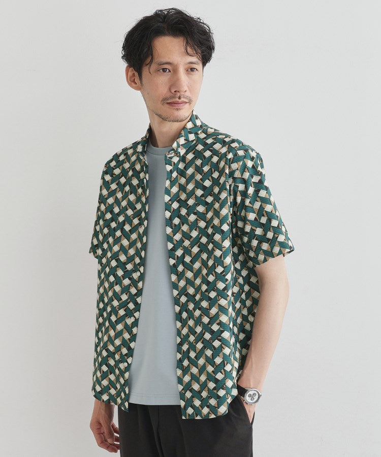 タケオキクチ TAKEO KIKUCHI 【通気性】籠目アート柄 サッカーシャツ （マスタード(133)） マスタード(133)