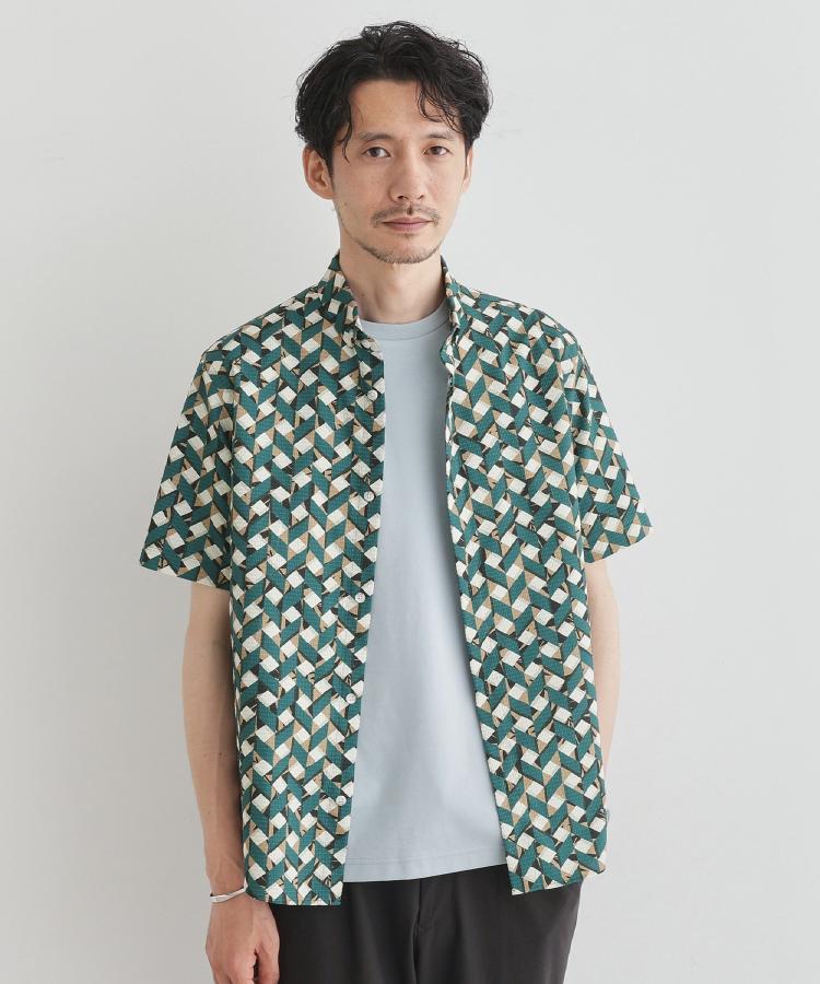 タケオキクチ TAKEO KIKUCHI 【通気性】籠目アート柄 サッカーシャツ （マスタード(133)） マスタード(133)