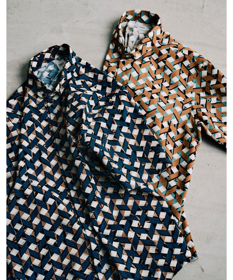 タケオキクチ TAKEO KIKUCHI 【通気性】籠目アート柄 サッカーシャツ （マスタード(133)） マスタード(133)