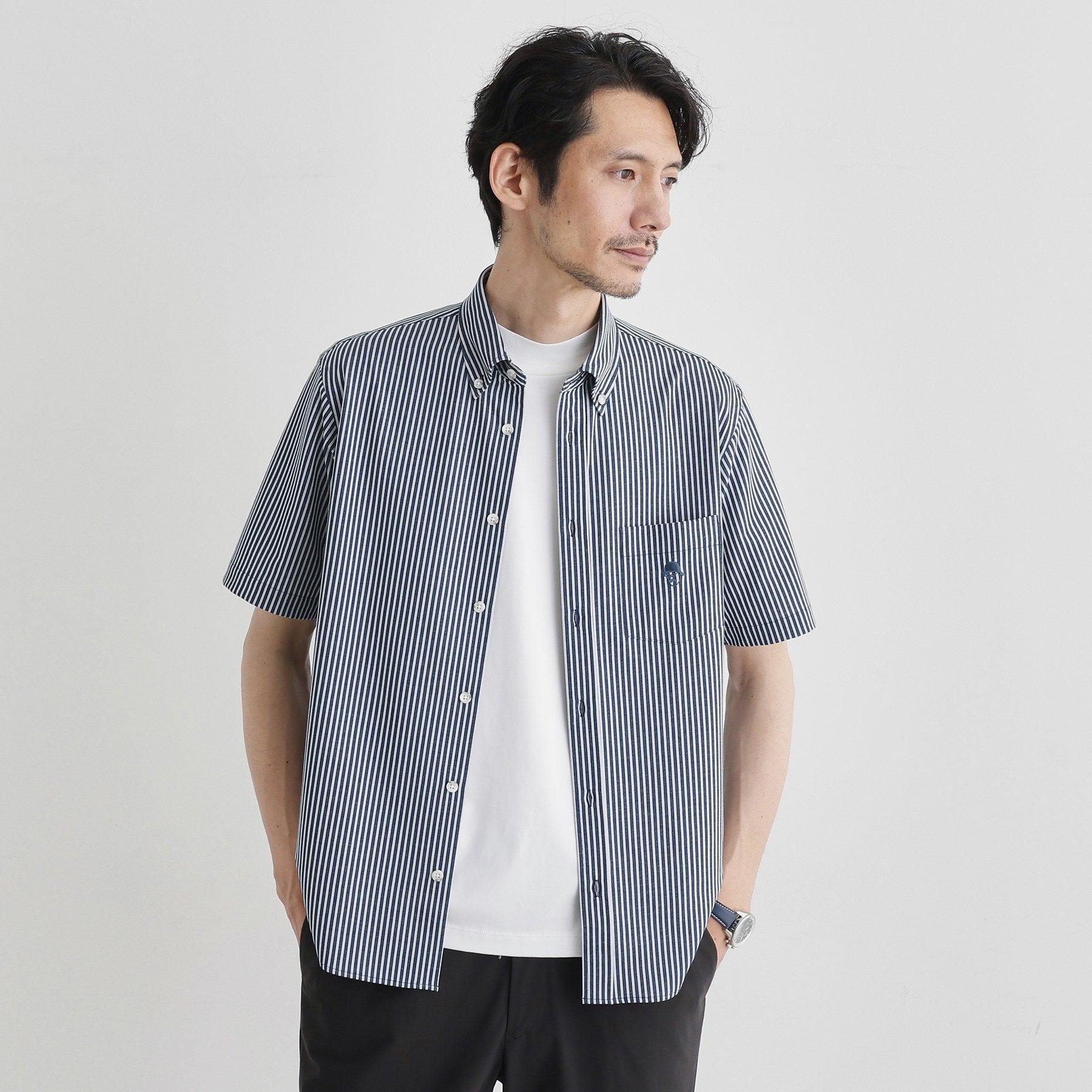 タケオキクチ TAKEO KIKUCHI 【接触冷感】ストライプジャージ ボタンダウンシャツ （ネイビー(394)） ネイビー(394)