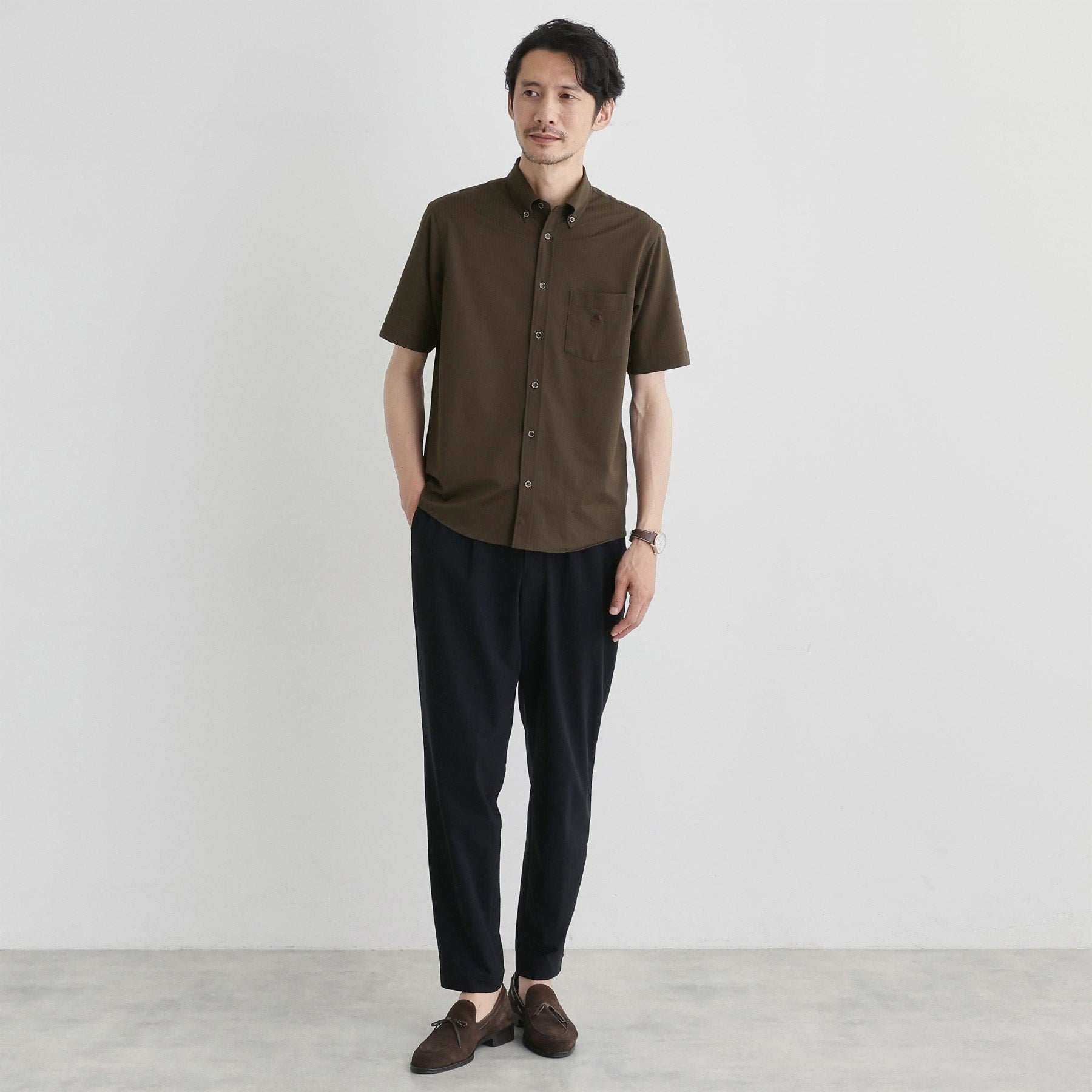 タケオキクチ TAKEO KIKUCHI 【接触冷感】ストライプジャージ ボタンダウンシャツ （ネイビー(394)） ネイビー(394)