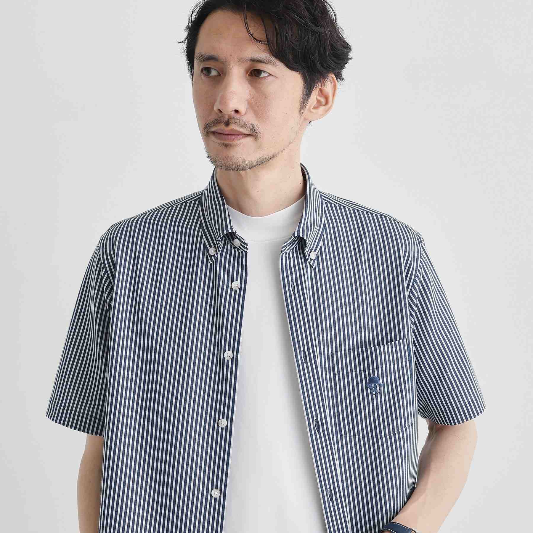 タケオキクチ TAKEO KIKUCHI 【接触冷感】ストライプジャージ ボタンダウンシャツ （ネイビー(394)） ネイビー(394)