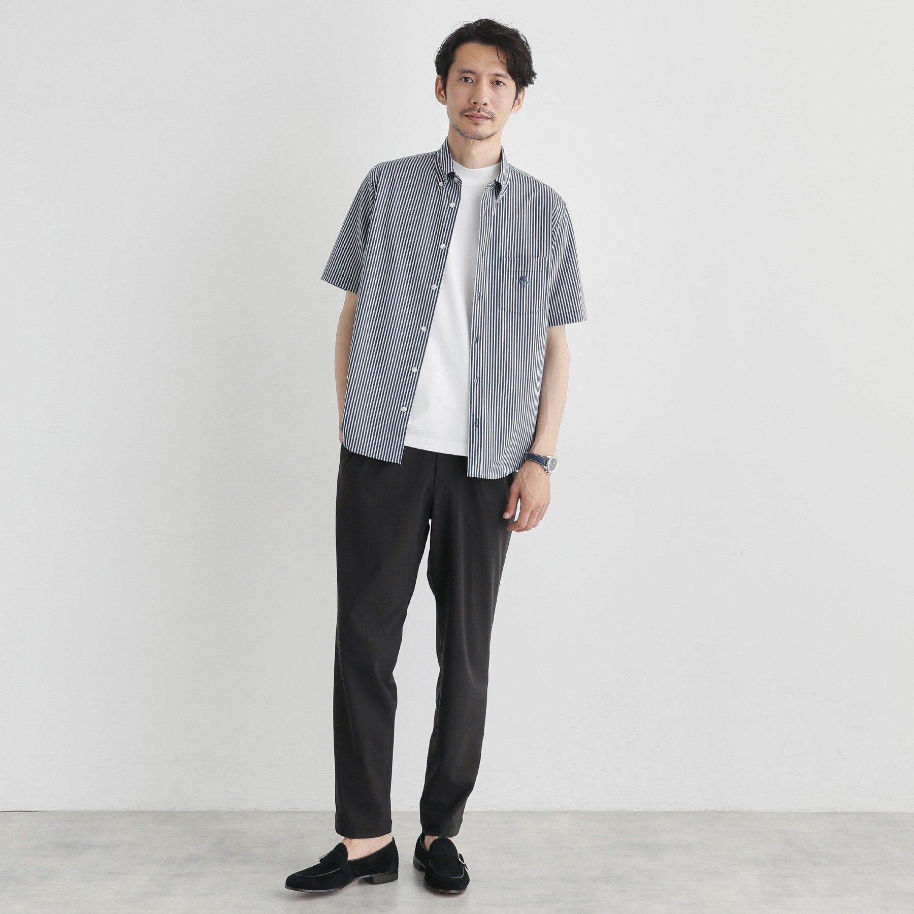 タケオキクチ TAKEO KIKUCHI 【接触冷感】ストライプジャージ ボタンダウンシャツ （ネイビー(394)） ネイビー(394)