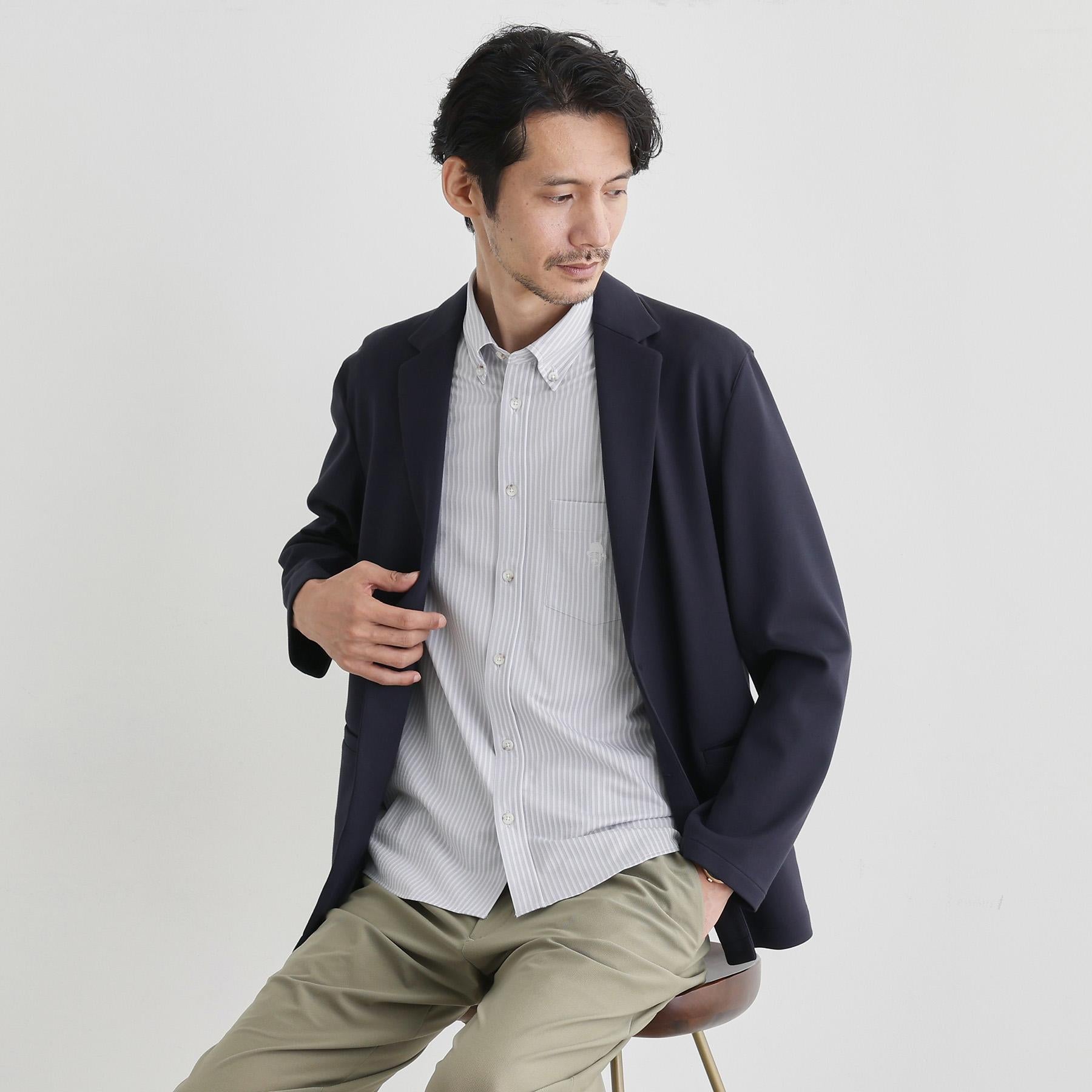 タケオキクチ TAKEO KIKUCHI 【接触冷感】ストライプジャージ ボタンダウンシャツ （ネイビー(394)） ネイビー(394)