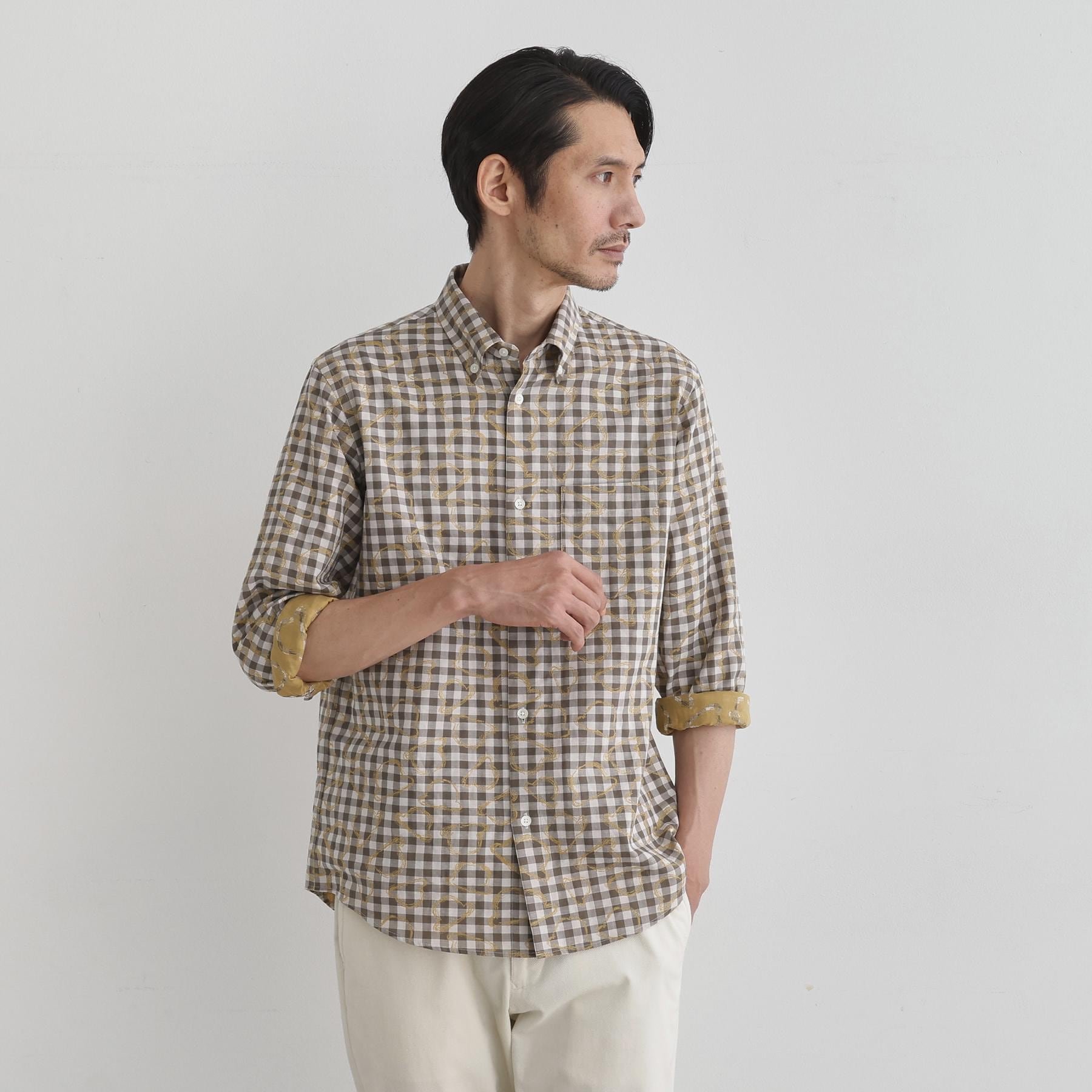 タケオキクチ TAKEO KIKUCHI チェックボーラーガーゼシャツ （ベージュ(252)） ベージュ(252)