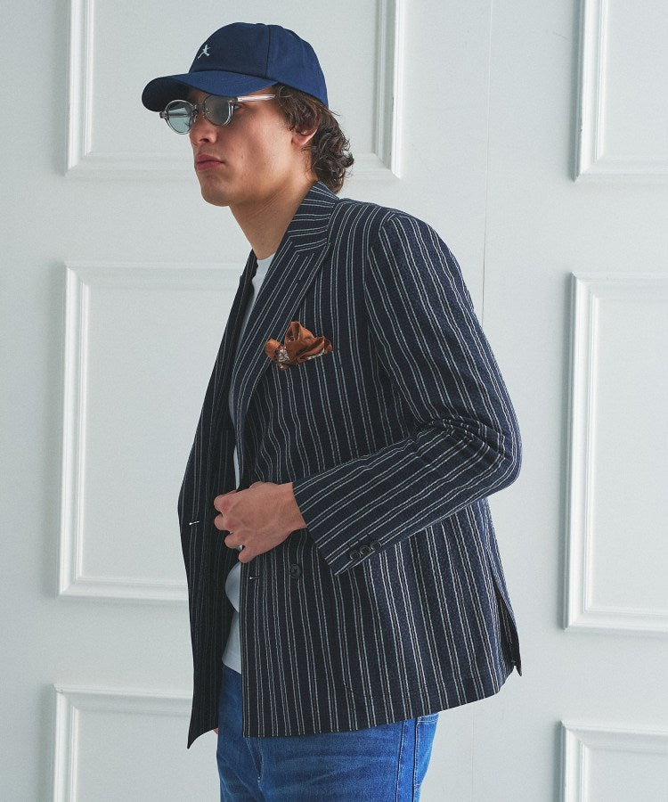 タケオキクチ TAKEO KIKUCHI ◆【BOWLER HAT LABEL】サッカーストライプ Wジャケット （ブルー(393)） ブルー(393)