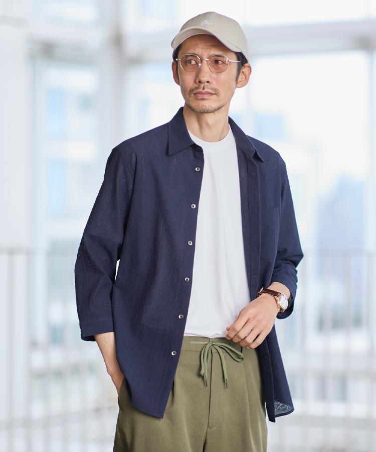 タケオキクチ TAKEO KIKUCHI 【通気性】トリコットサッカー 7分袖シャツ （ミントグリーン(021)） ミントグリーン(021)
