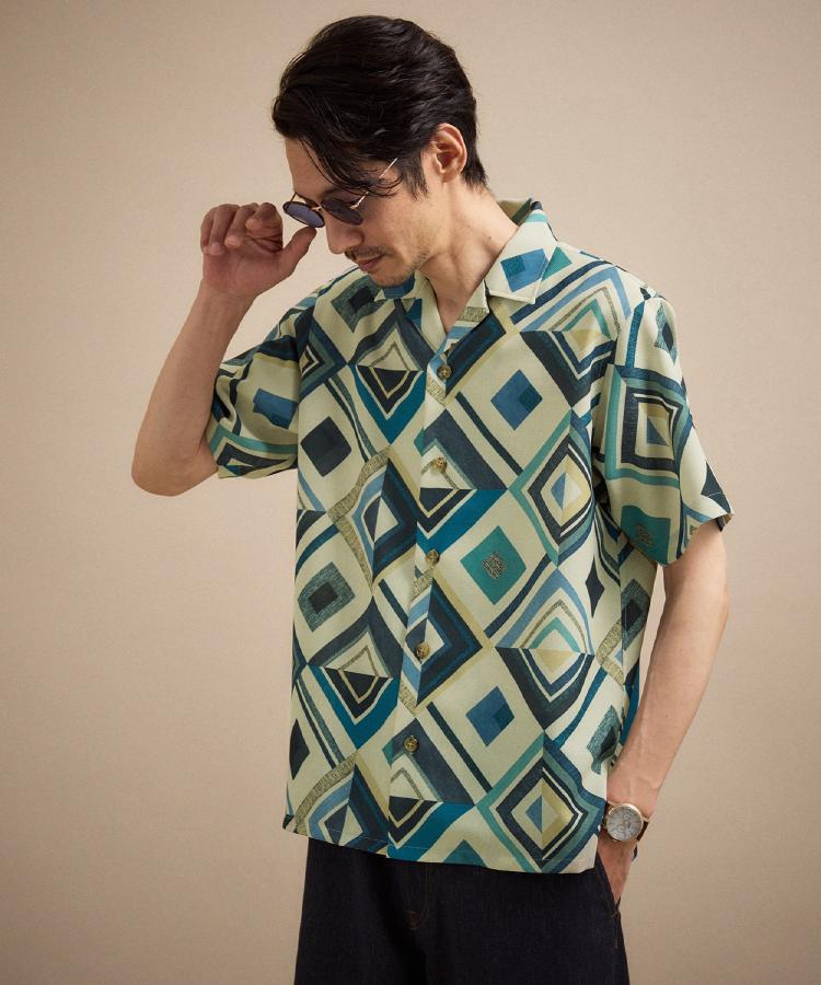 タケオキクチ TAKEO KIKUCHI 【吸汗速乾】タイル柄プリント 半袖シャツ （モカブラウン(142)） モカブラウン(142)