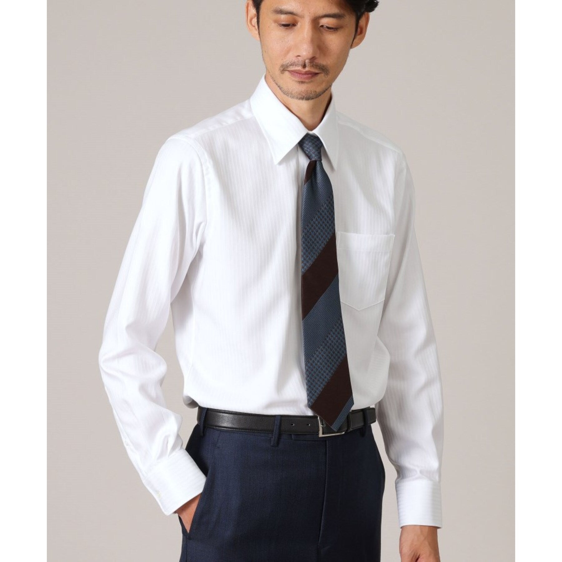 TAKEO KIKUCHI Dobby Stripe Business Shirt