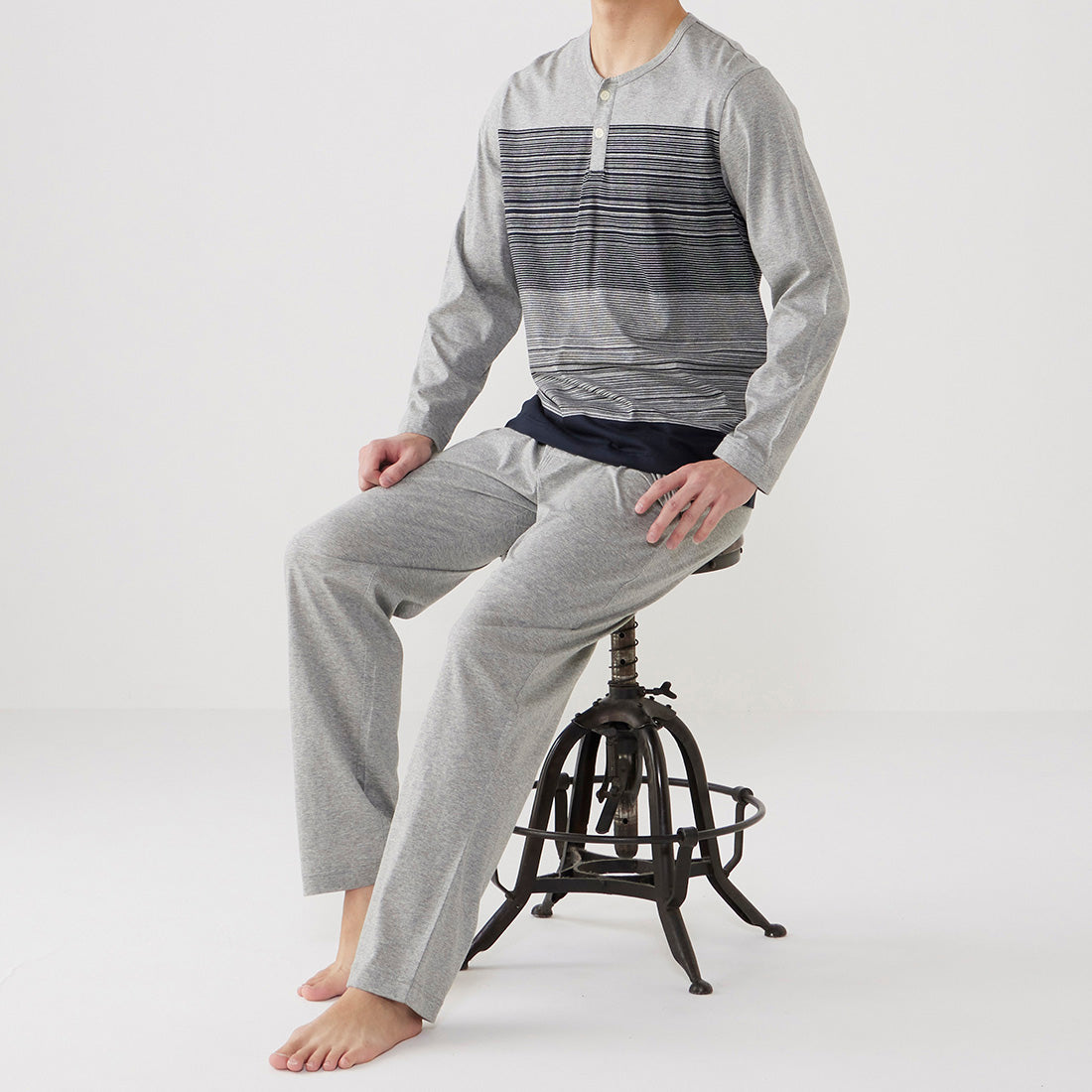 タケオキクチ TAKEO KIKUCHI 長袖ヘンリーネックパジャマ （モクグレー） モクグレー