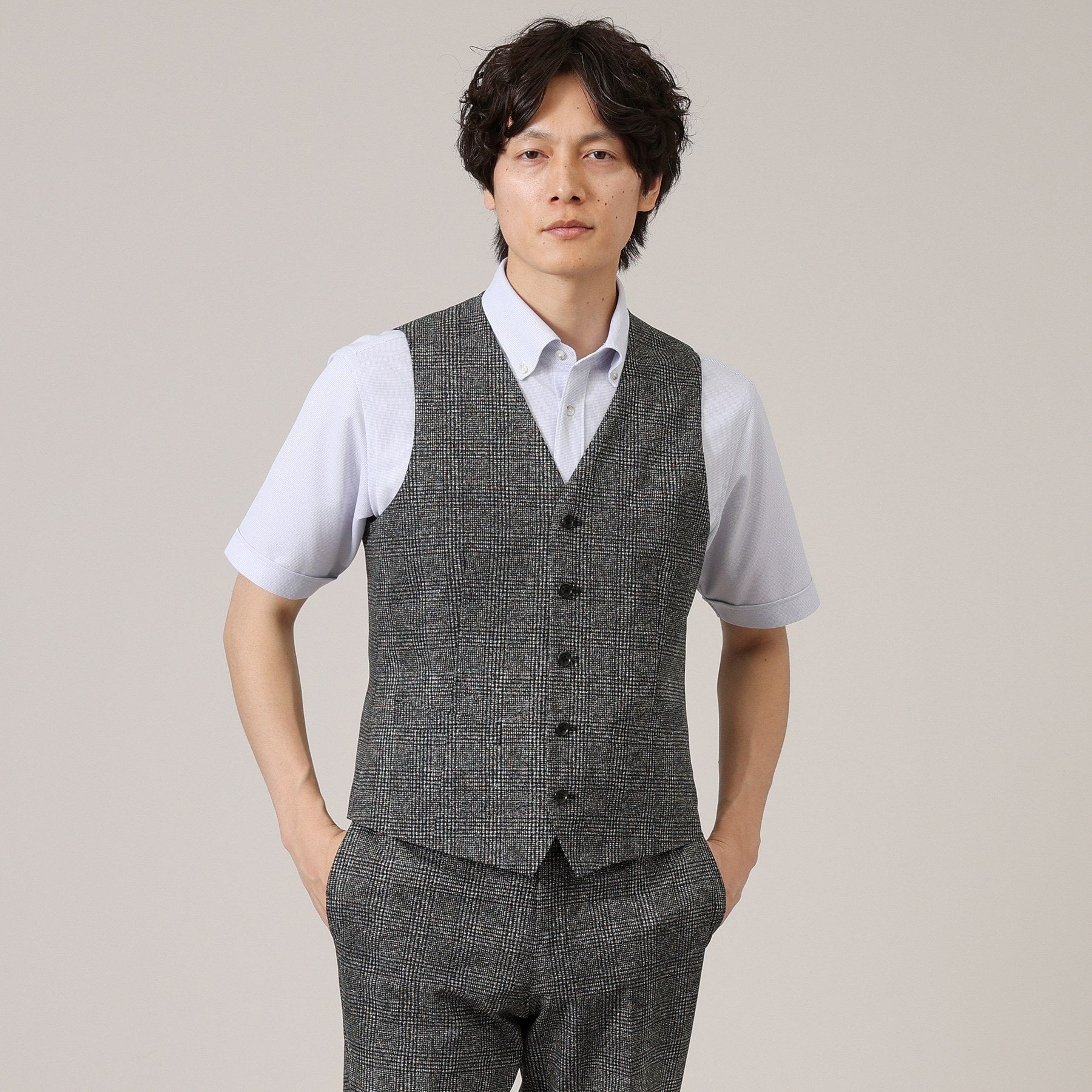 タケオキクチ TAKEO KIKUCHI 【抗菌防臭】 COOL DOTS グレンチェック ベスト