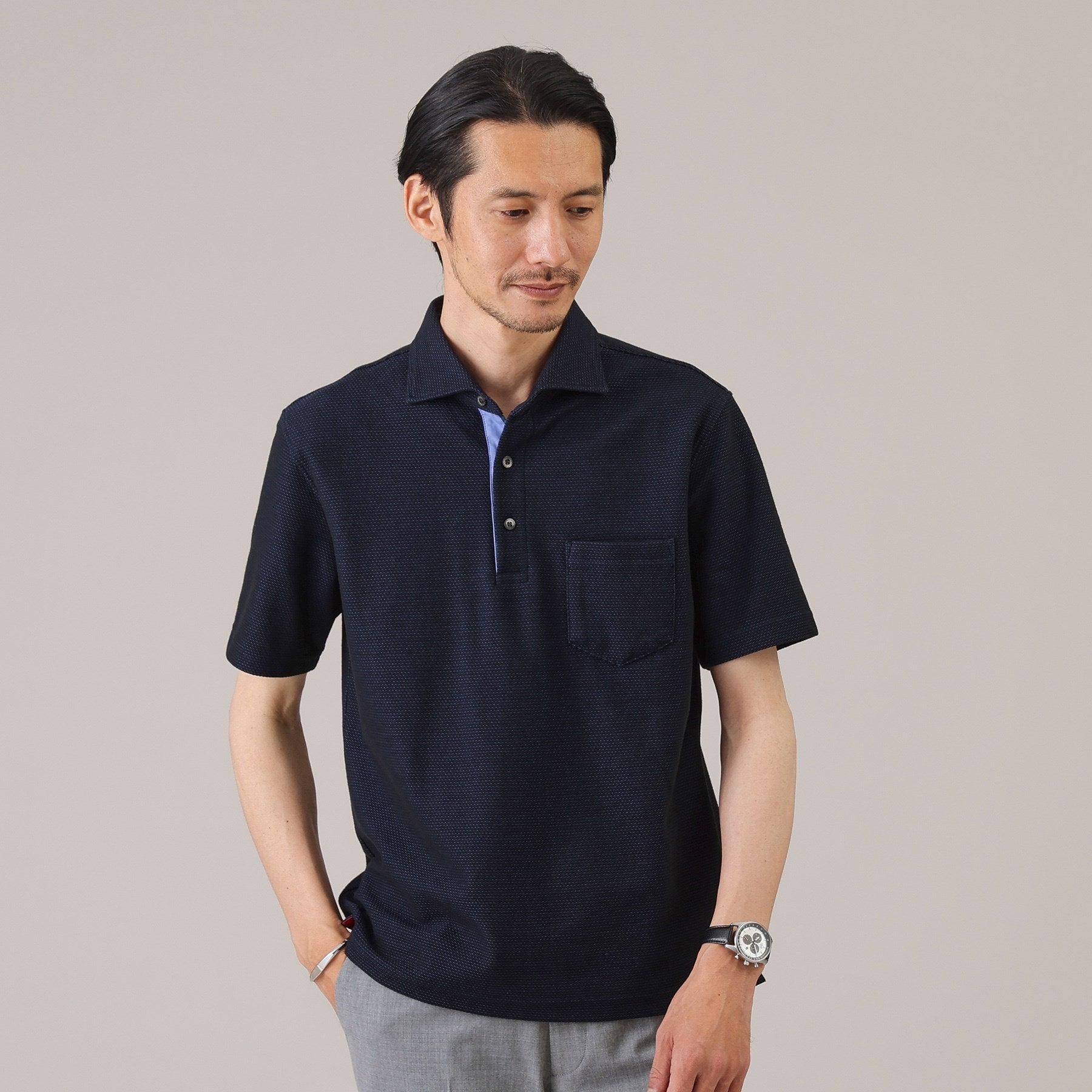 TAKEO KIKUCHI 【Antibacterial and Deodorant / Size S～】 Honeycomb Melange Polo Shirt