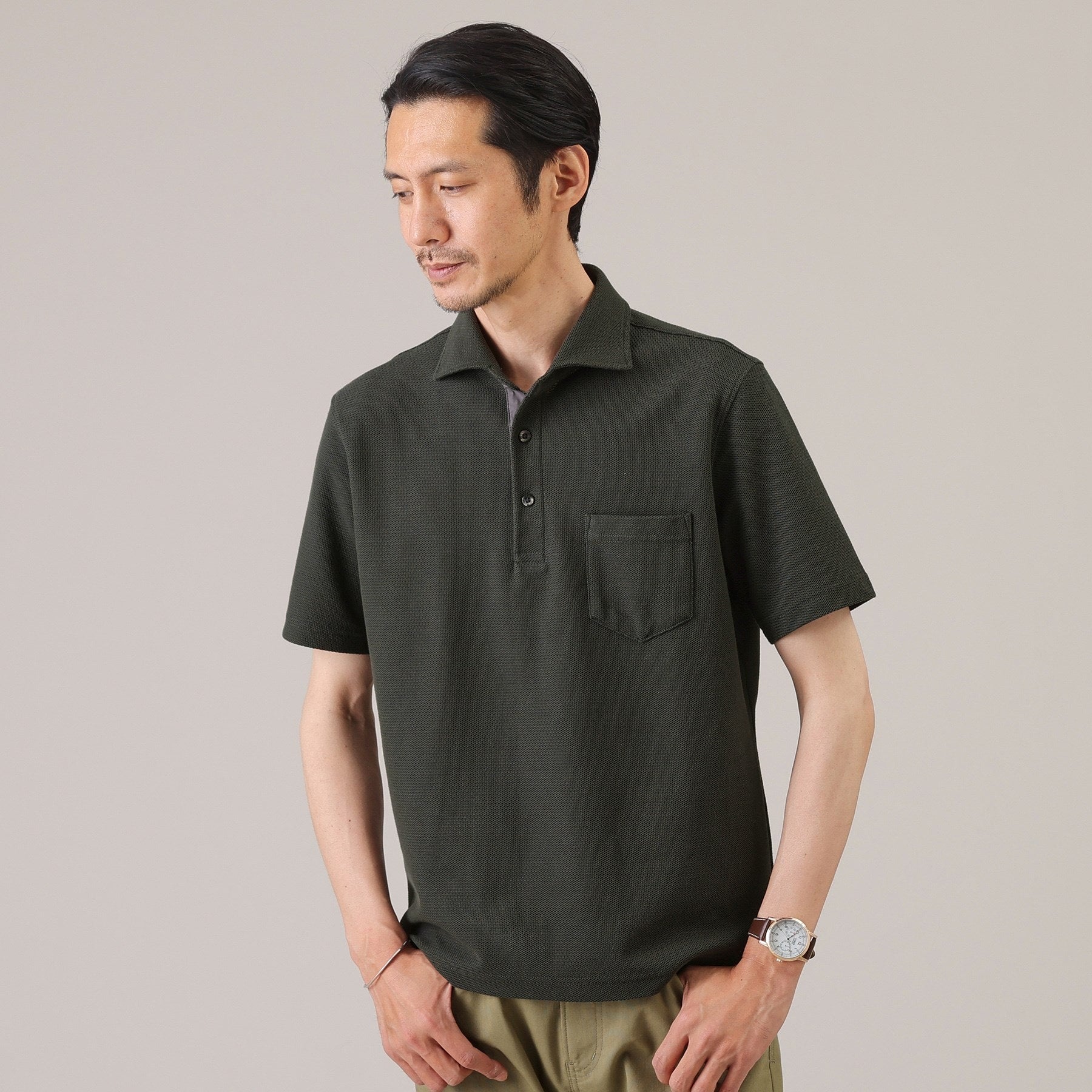 TAKEO KIKUCHI 【Antibacterial and Deodorant / Size S～】 Honeycomb Melange Polo Shirt