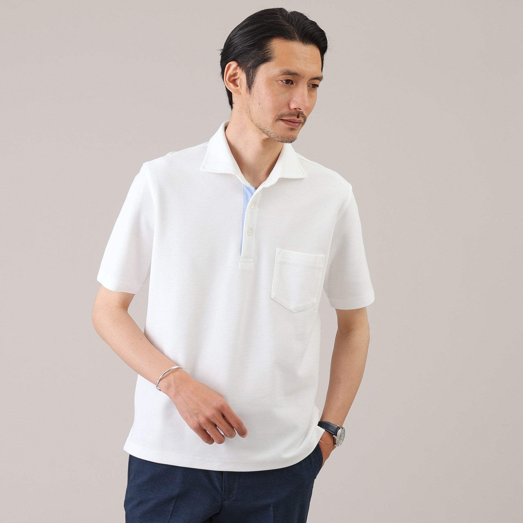 TAKEO KIKUCHI 【Antibacterial and Deodorant / Size S～】 Honeycomb Melange Polo Shirt