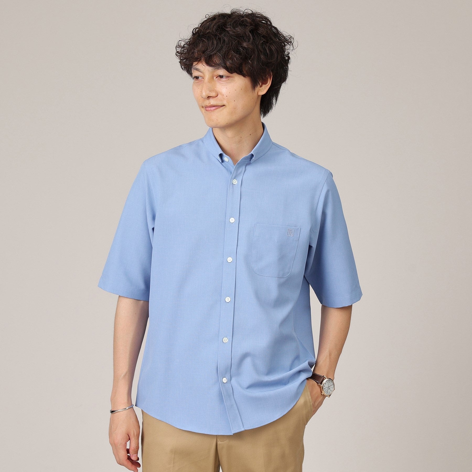 タケオキクチ TAKEO KIKUCHI ウェザーチビBD5分袖シャツ,ブルー(091)